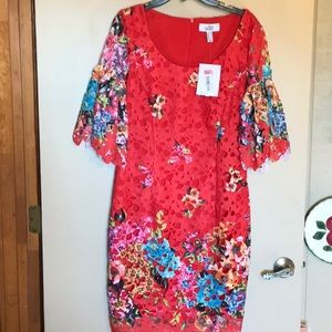 NEW Badgley Mischka 8 red floral dress